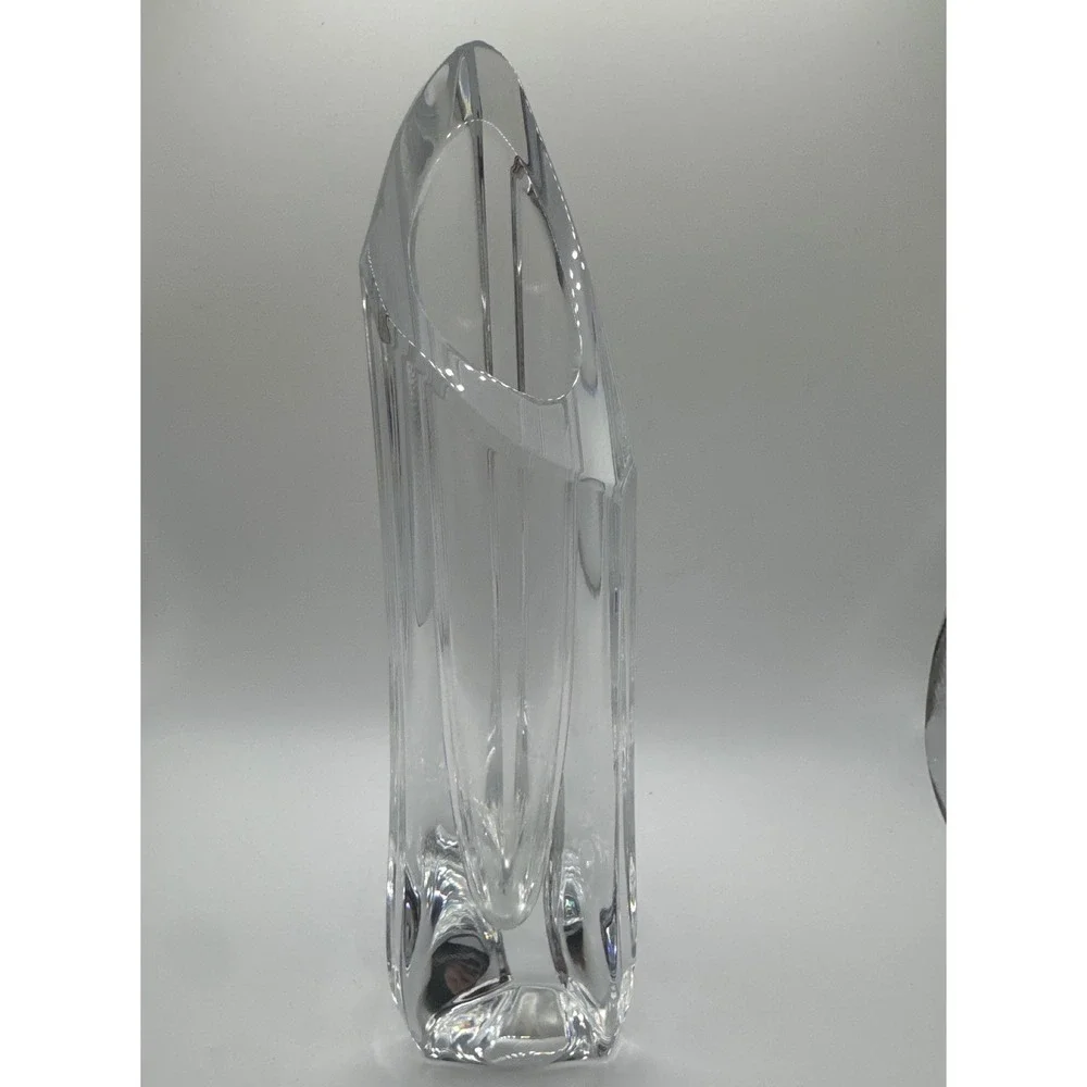 Baccarat France Crystal Asymmetrical Slanted Bud Vase Modernist Clear 8.75